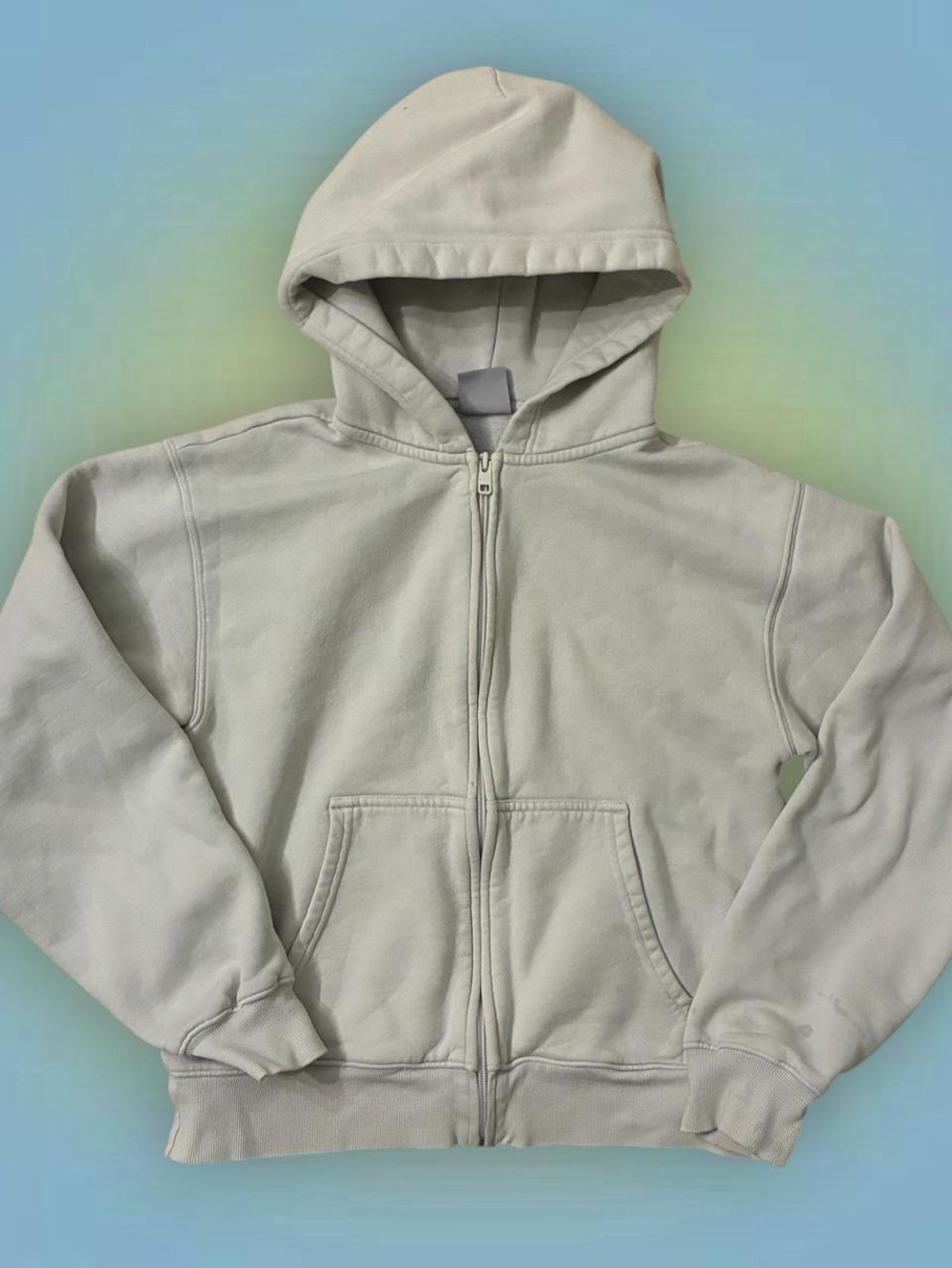 Aritzia TNA Cozy Fleece White Full-Zip Hoodie